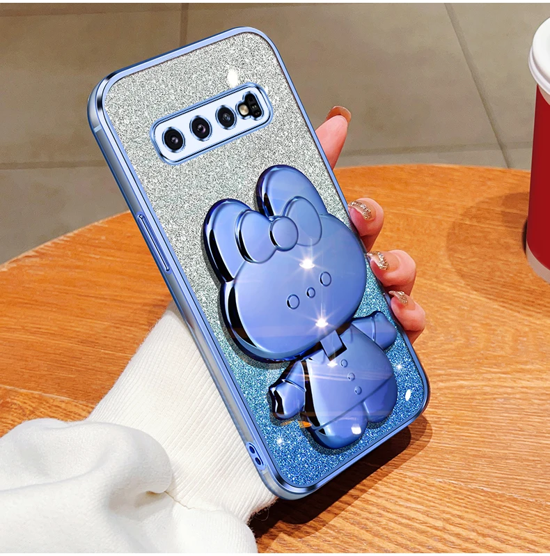 Étui de support de miroir de maquillage de lapin à paillettes pour Samsung Galaxy Note 20 Ultra Plus S10Plus S10 plus S 10 Soft Cover_voghion.com