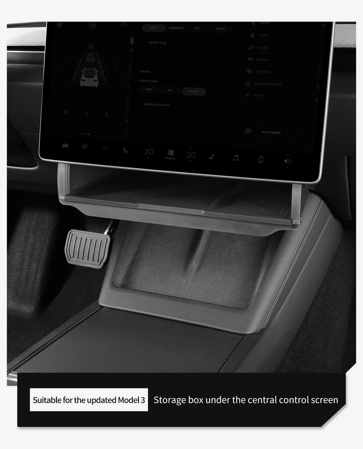 For Tesla Model Y Juniper 2026 Model 3 Highland 2025 Under-Screen Hidden Storage Box Behind Screen Center Console Organizer Case
