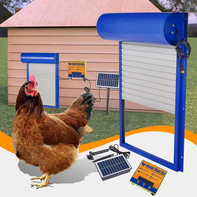 NEWAutomaticChickenCoopDoorSolarPowerdMetalRollingCurtainChickenHouseDoorwithTimer