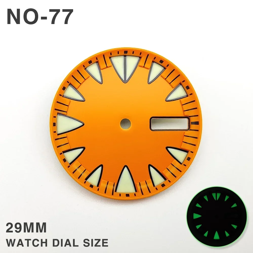 29MM NH36 Watch Dial Orange Dial with Green Luminous Weekly Calendar Watch Faces for NH36 4R Movement Modification Accessories
