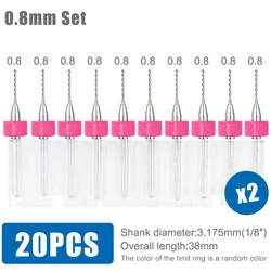Precision Carbide Drill Bit Set for Circuit Boards - 10 Piece 0.1 - 1.2mm Range (20PCS 0.8mm)