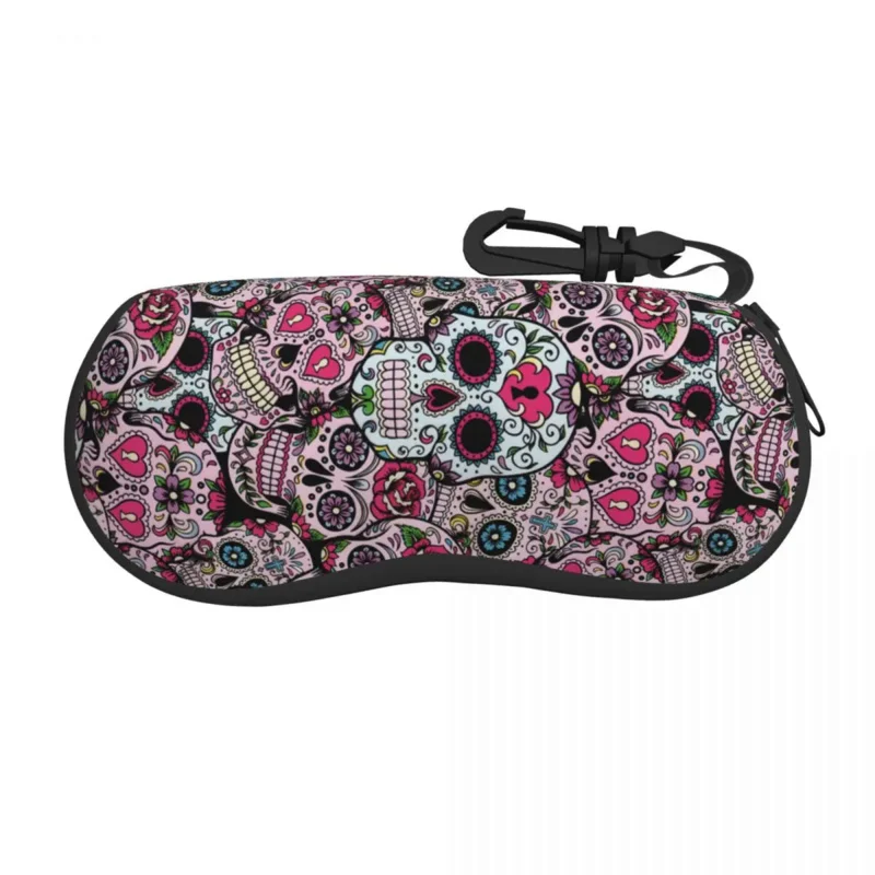 

Sugar Skull Glasses Case Convenient Zipper Face Skull Art Eyewear Box Gift Eye Contacts Case