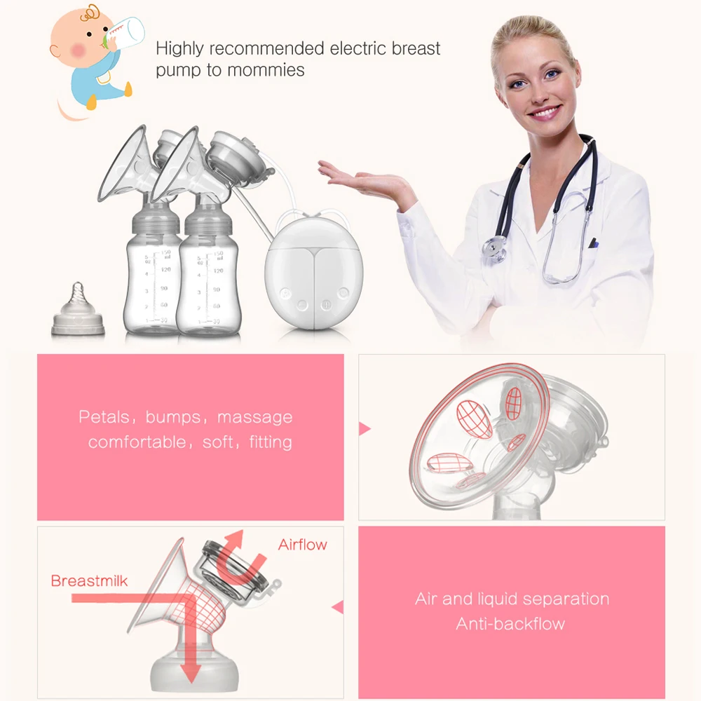 Double Electric Breast Pumps Powerful Nipple Suction USB Electric Breast Pump with Baby Milk Bottle Cold Heat Pad Nippl breast pump