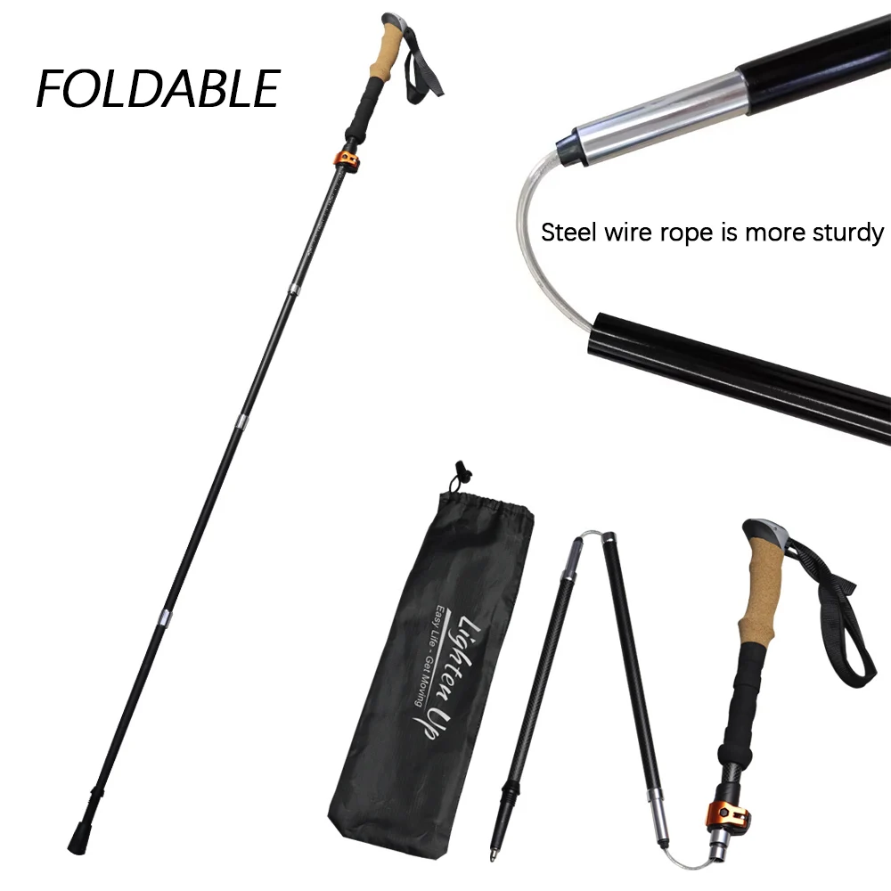 2Pcs Lightweight Trekking Sticks Canes Folding Climbing Poles Walking Poles 3-Folded Rod Cane for Sitting EVA+Cork Handle Sticks 3