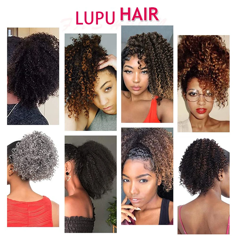 LUPU 12inch Afro Kinky Curly Ponytail Drawstring Ponytail  for Black Women Afro Puff Drawstring Ponytail