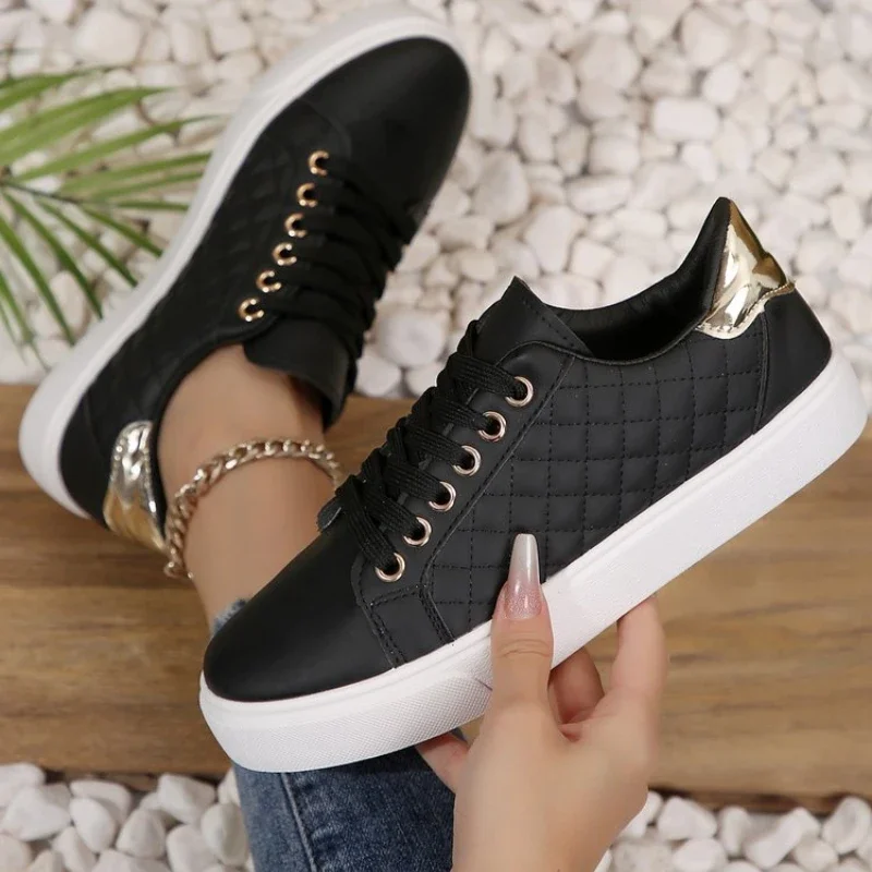Size 35-41 Women White Sneakers 2024 Spring Autumn Womens Fashion Black Lace-up Soft Soled PU Leather Shoes Ladies Casual Shoes 6