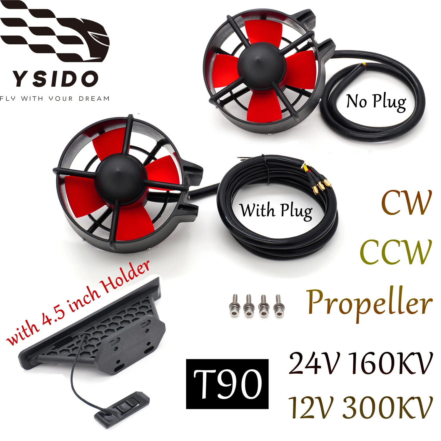 6.2KG Thrust YSIDO T90 12-24V Underwater Thruster CCW/CW Propeller with ...