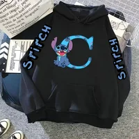 Veste d'hiver 2024 pour femme, sweat à capuche noir imprimé Disney Lilo & Stitch, mignon et kawaii, style streetwear, vêtements de sport 4