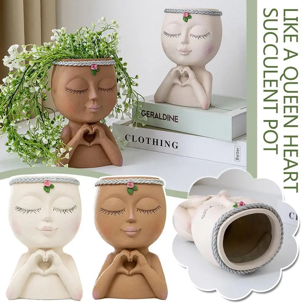 

New Face Head Planter Succulent Plant Flower Pot Resin Holes With Decor Ornament Drain Garden Figure Flowerpot Container S6O3