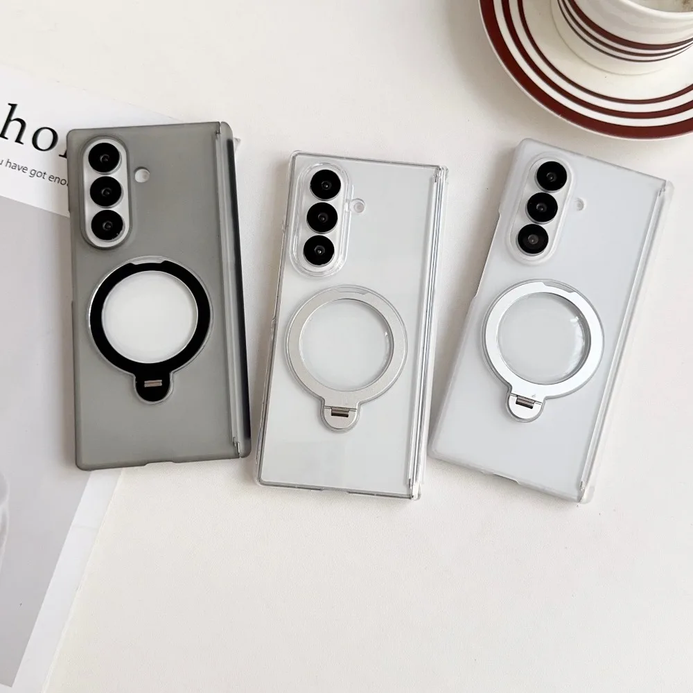 360 Rotating Clear Magnetic Case with Ring Stand and Hard Acrylic Matte Cover