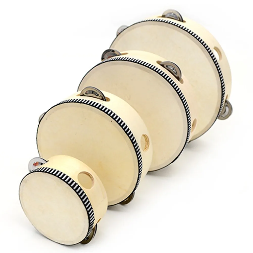 Instrument Tambourine For Dance Concerts 4/6/8/10 Inch Original Wood Color Premium Wood Polyester Drumming Toy Tambourine 1PC Hand Tambourine
