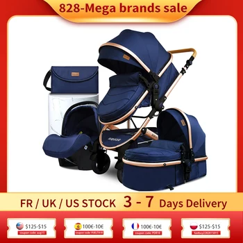 Luxury 4 in 1 Baby Stroller High Landscape Newborn Pram Anti-shock All Terrain Light Pushchair Reversible Bassinet Send Mom Bag 1