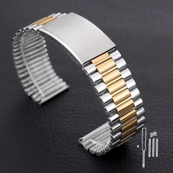 Elegant Two - Tone Stainless Steel Bracelet Watch Band with Folding Clasp - 18mm (Silver Middle Gold)