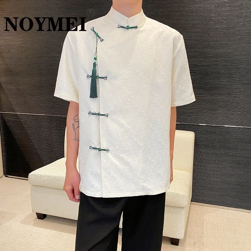 

NOYMEI New Chinese Style Jacquard Standing Neck Knot Buckle Tassel Lapel Short Sleeve Men's Shirts Contrast Color 2024 WA4315