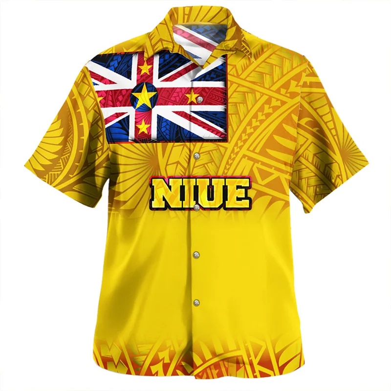 Summer Harajuku New 3D New Zealand Niue National Flag Printing Shirts Niue Coat Of Arm Graphic Short Shirts Men Cool Clothes Top