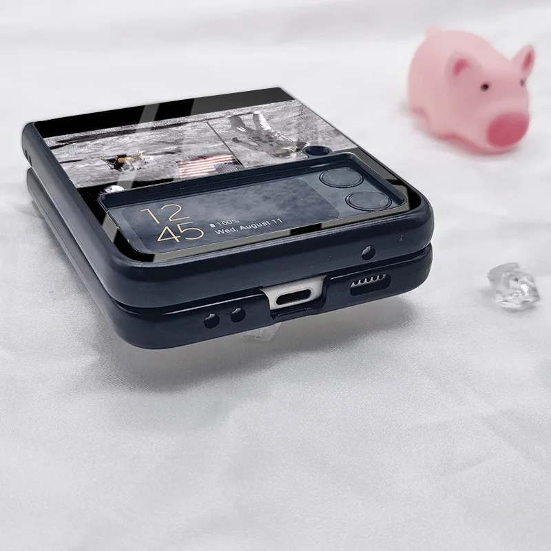 For Samsung Z Flip 3 5g Glass Back Cover Galaxy F7110 Protective Cover Z Flip 4 Folding Ring Buckle Bracket Case Zflip 3 Shell