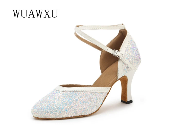 NATASHA2023 Dance Shoes Women's Soft Sole Sequins National Standard Social Dance Shoes Adult Medium Heel High Heel Indoor Latin
