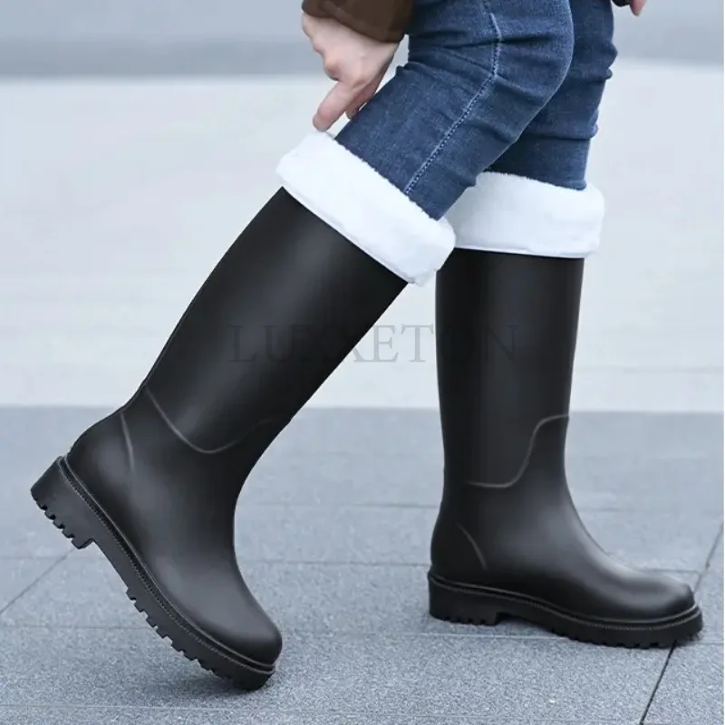 

High Rain Boots Women Solid Color Waterproof Anti Slip Work Rubber Shoes Long Water Shoes Rubber Boots Dropshipping