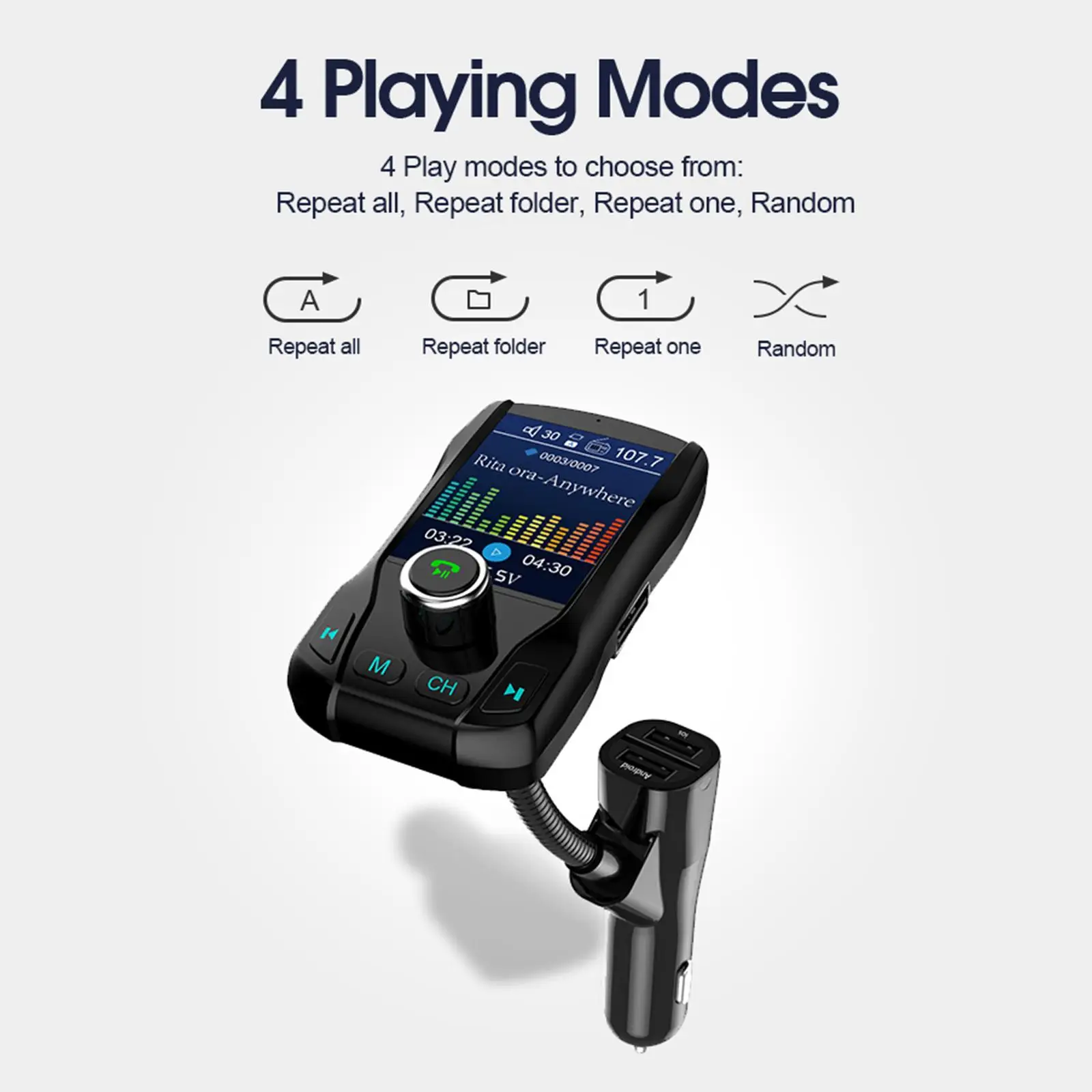 Bluetooth 5.0 Car FM Transmitter Radio 5V Car Adapter MP3 Player w/ 1.8 Inch Color Display 2 Port USB Charge w/Mic