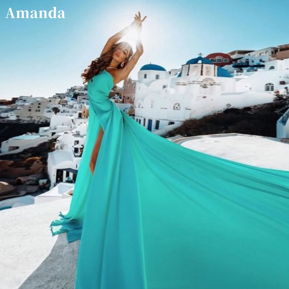 Amanda Float Long Train Vestido De Novia Sexy One Shoulder Prom Gown High Split Prom Dress 2023 Sexy Deep V-neck فستان سهرة