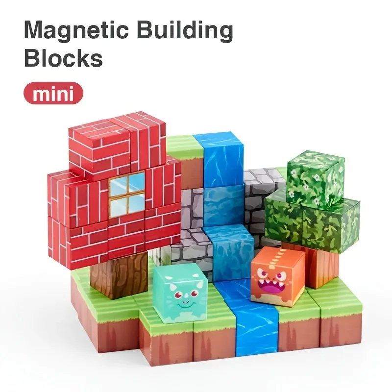 Random 60 pcs of magnetic building blocks mixed with colors DIY entertainment toys magnetic building blocks mini world magnetic building blocks magnetic assembly toy magnetic alphabet toys