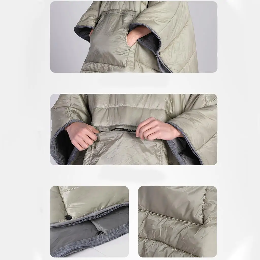 Wearable Sleeping Bag Cloak Hooded Blanket Travel Lightweight Cape with Hat