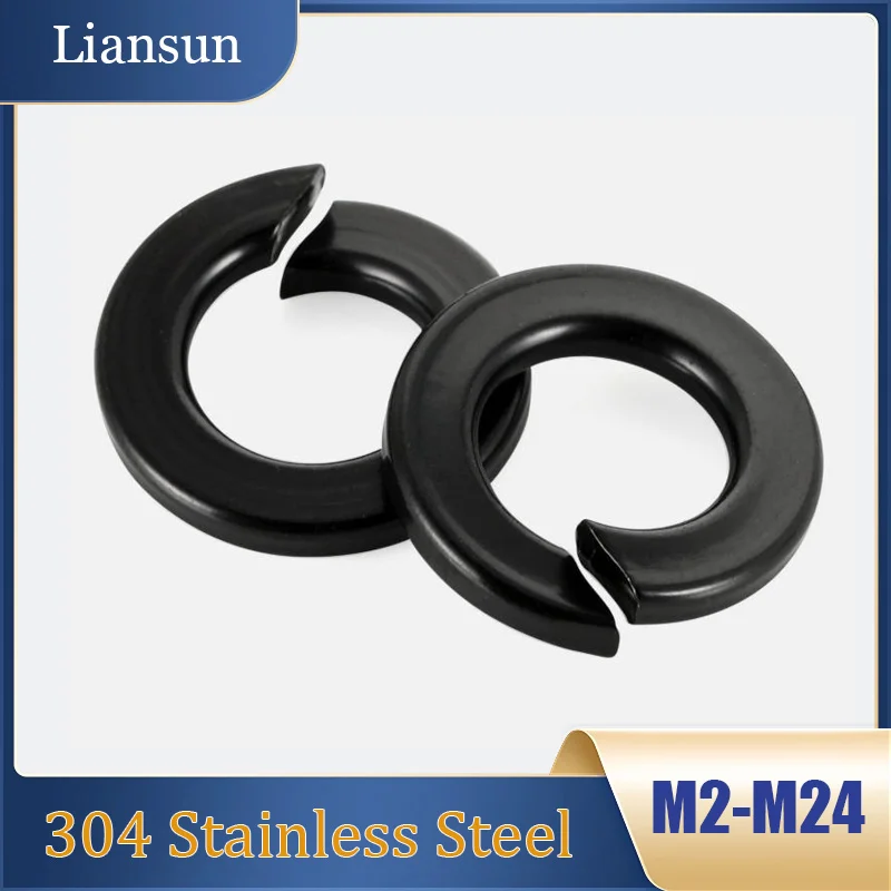 Black Spring Split Lock Washers 304 Stainless Steel Elastic Gaskets M2 M2.5 M3 M4 M5 M6 M8 M10 M12 M14 M16 M18 M20 M22 M24 Bulk Pack 2-500pcs