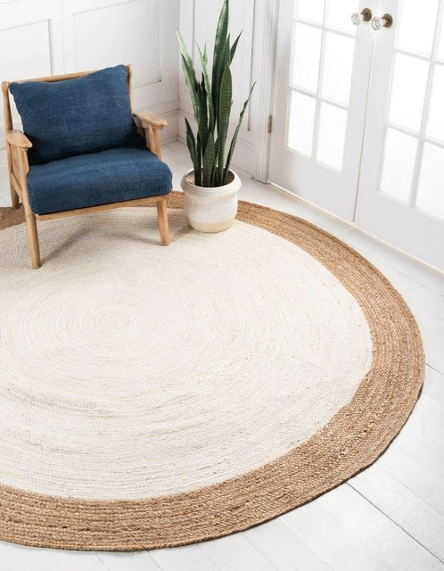 Alfombra redonda de estilo trenzado de yute 100% Natural, alfombras de área  modernas para sala de estar, decoración Vintage, alfombrillas de plantas -  AliExpress