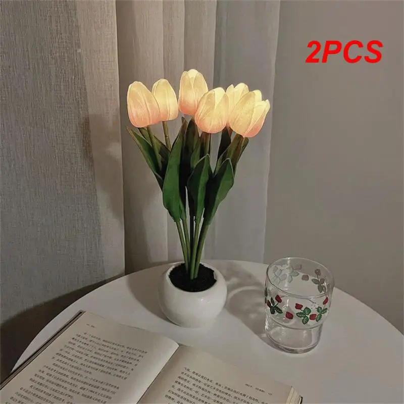 

2PCS Tulip LED Flower Table Lamp Simulation Night Light Home Decoration Atmosphere Lamp Romantic Potted Gift for Office Room Bar