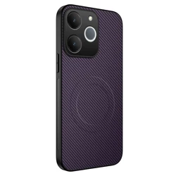 Luxury Kevlar Stripe Magnetic Magsafe Back Cover with Wireless Charging Capability for Narzo 80 Lite 4G (Purple)