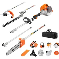 42.7cc 5 in 1 Multi Functional Gas Trimming Tools Hedge Trimmer Weed Eater Brush Cutter Pole Saw Kit- EPA Certificated Engine- 1