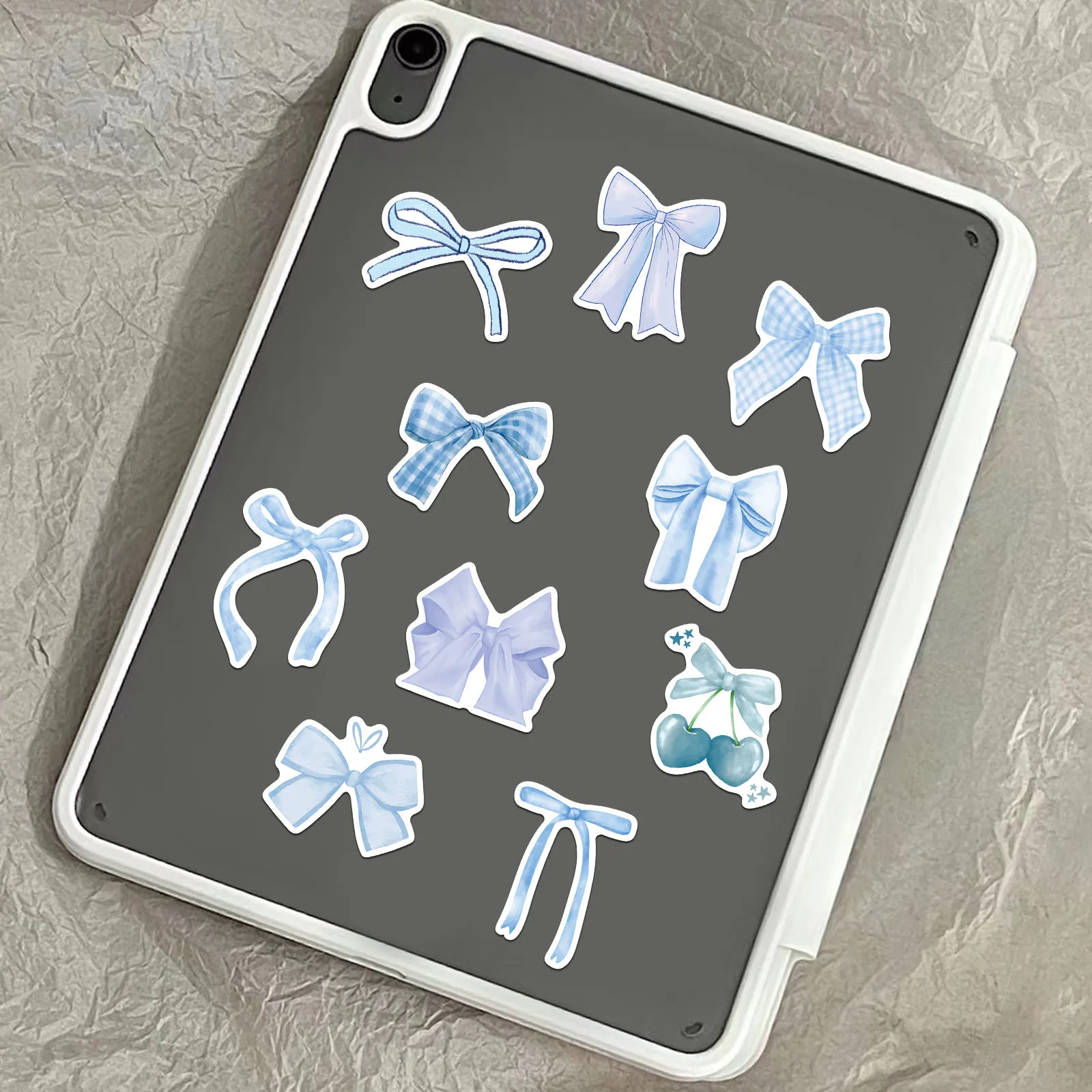50PCS Blue Cartoon Bow Stickers Exquisite and Cute Handbooks Material Phone Cases Laptop Suitcases Water Cups Waterproof Sticker