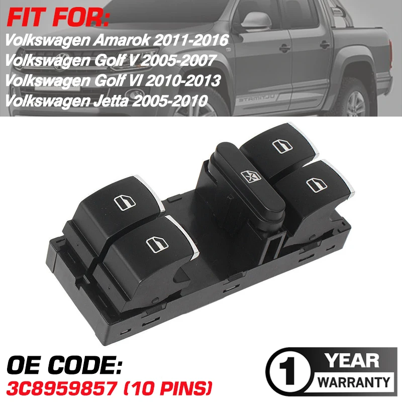 Alzacristallo Interruttore Principale Alzacristallo 3 C8959857 Per Vw Amarok 2011-2016 Vw Golf V 2005-2007 Vw Golf Vi 2010-2013 Vw Jetta 2005-2010