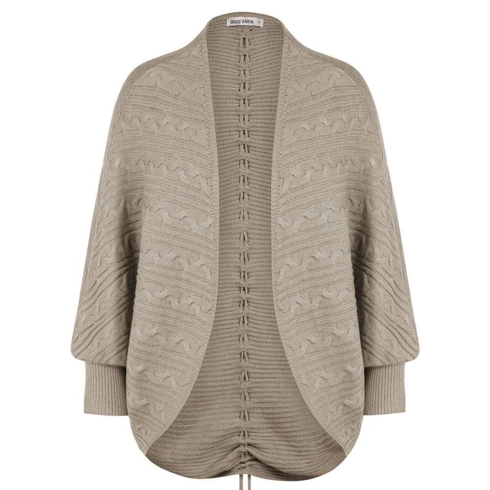 

GK Women Winter Warm V-neck High Stretch Ruched Back Cardigan Long Batwing Sleeve Open Front Solid Color Sweater 2023