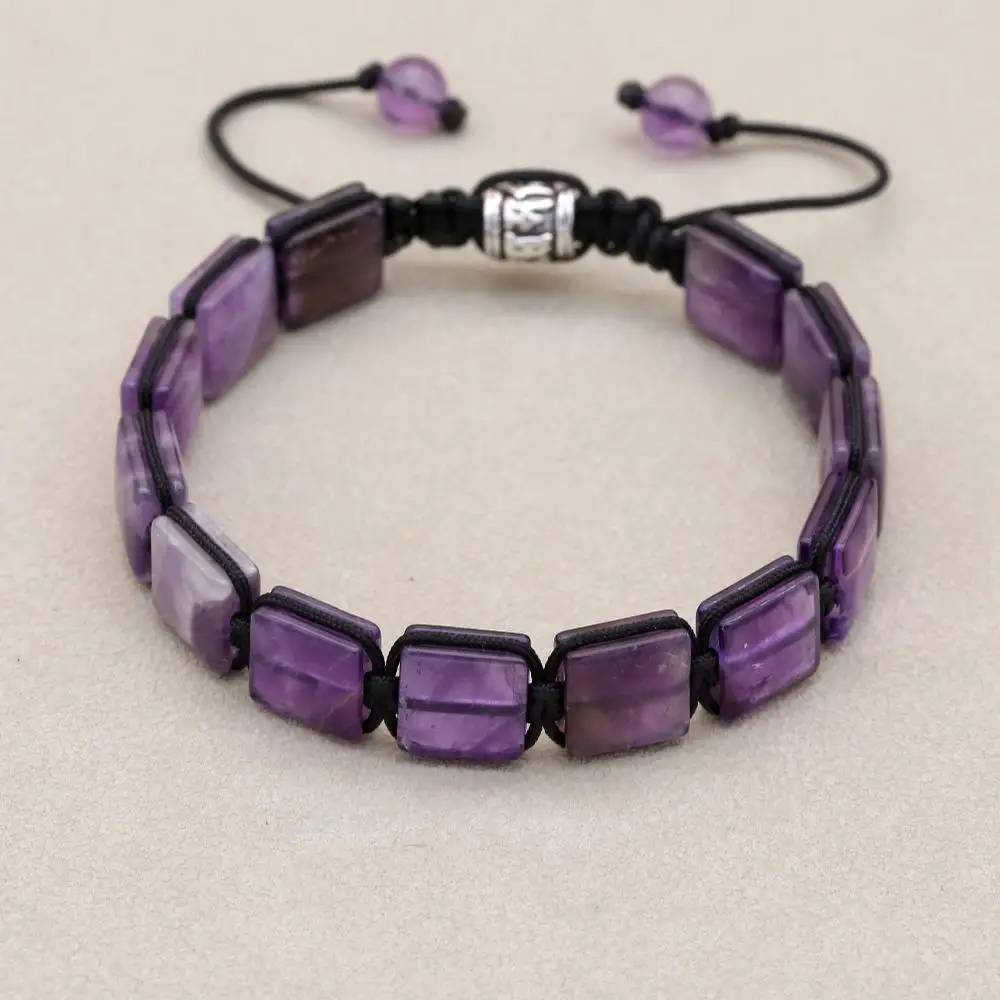 10MM Natural Stone Amethyst Chakra Braided Bracelet & Bangle Punk Women Friendship Charm Bracelets Handmade Couples Jewelry