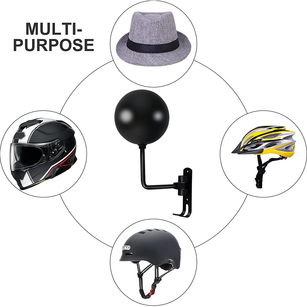 1/2Pcs Wall Mounted Helmet Holder Stainless Steel 180&deg; Rotation Motorcycle Rack with Double Hook Bike Helmet for Bicycle Helmets