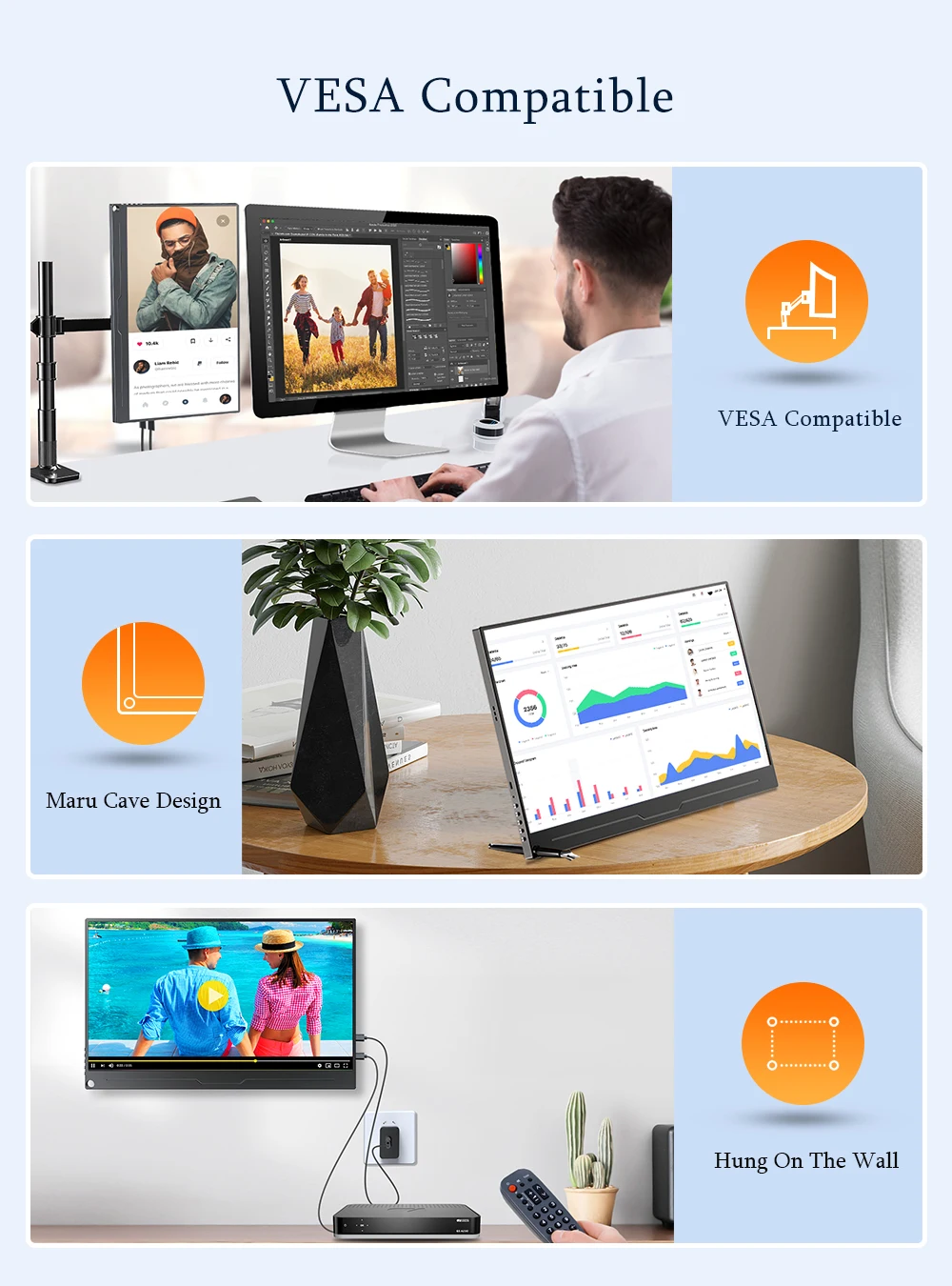 UPERFECT ޴  15.6 ġ 1080P  ȭ FHD FreeSync   USB-C ǻ ÷ Type-C HDMI Ŀ