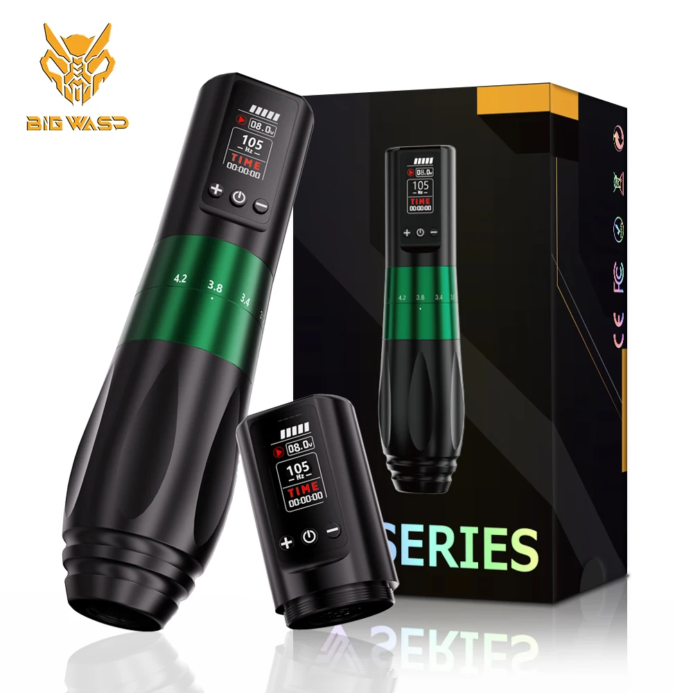 BIGWASP Wireless Tattoo Machine Gun Two Battery Pen OLED Display 1800mAh Battery Adjustable Stroke 2.0-4.2mm For Tattoo Artist
