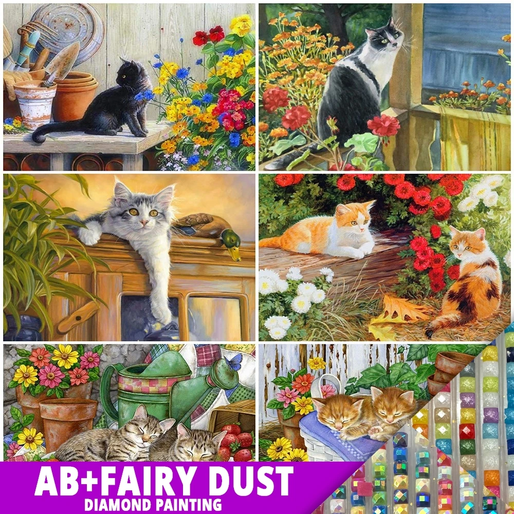 

Алмазная живопись AB Fairy, пыль, 5D Вышивка, кот, животное, картина, искусственная Цветочная мозаика, ручная работа, подарок, Полная работа, поделки своими руками