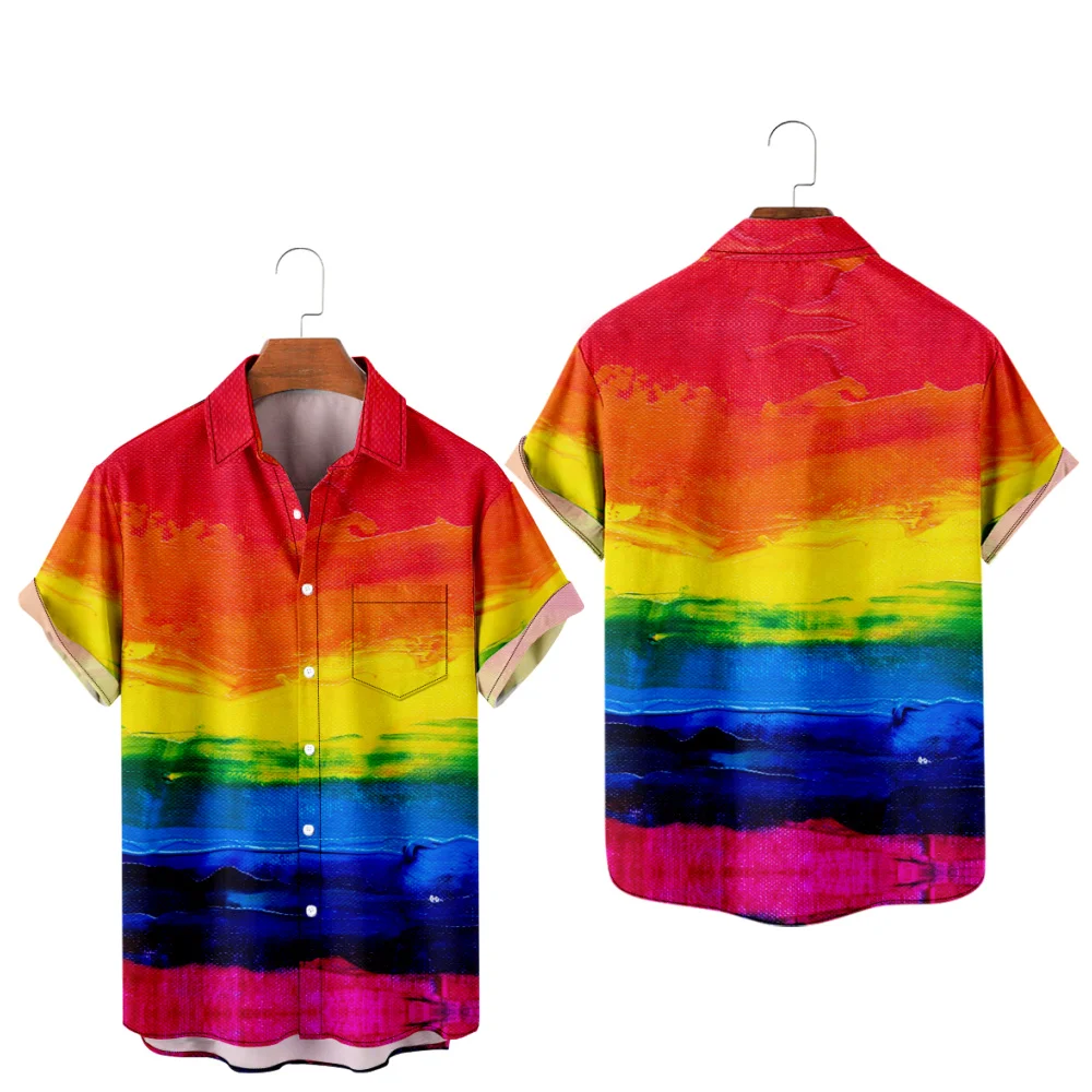 

2024 Pride LGBT Love Lesbian Rainbow Design Print Short Sleeve Pocket Shirts LGBT Print Shirts Men Women Tops