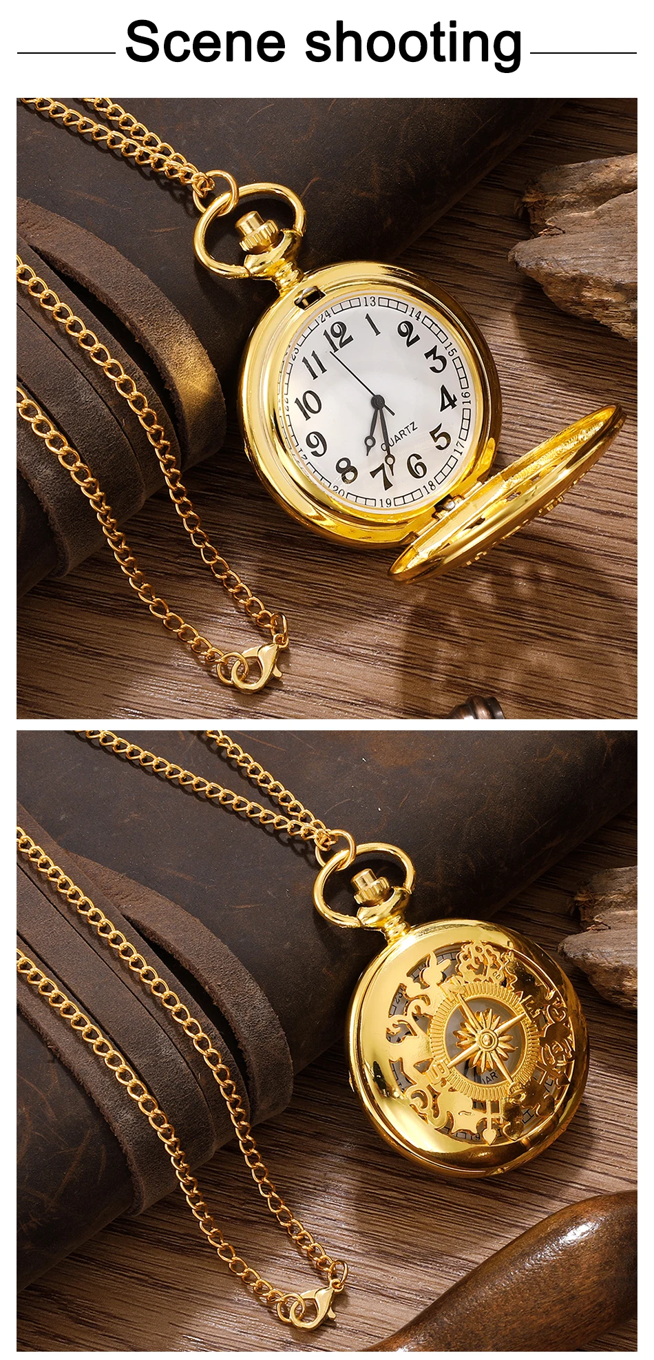 Antike Steampunk Vintage arabische Ziffern Quarz Taschenuhr Gold gehäuse Halskette Anhänger Uhr Kette Herren Frauen – Detail 4