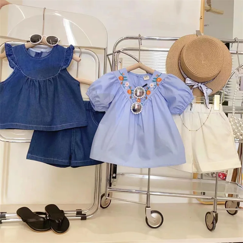 

Two Pieces Summer Girls Clothes 2023 New Kids Clothes Denim Suits For Girls Children Clothings Casual Baby Embroidery Set 0-8Y