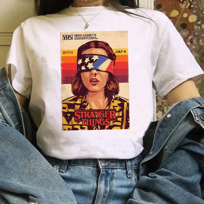 Stranger things 3 t shirt women eleven face funny t-shirt ulzzang fashion short sleeve t-shirt women