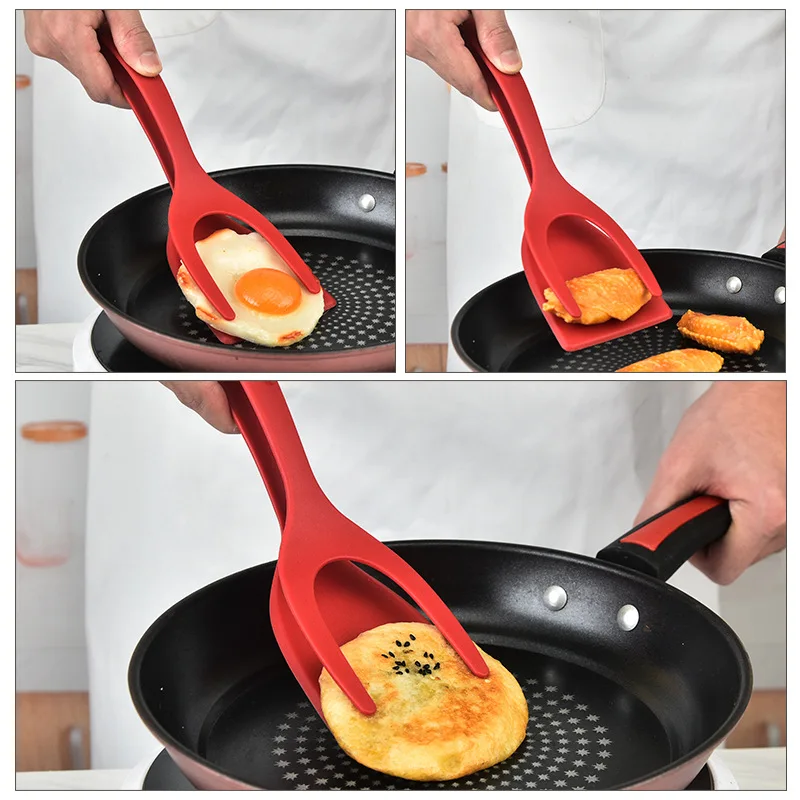 2 In 1 Nylon Grip Flip Tongs Egg Spatula Tongs Steak Spatula Tongs Clamp Pancake Fried Turners Kitchen Accessories