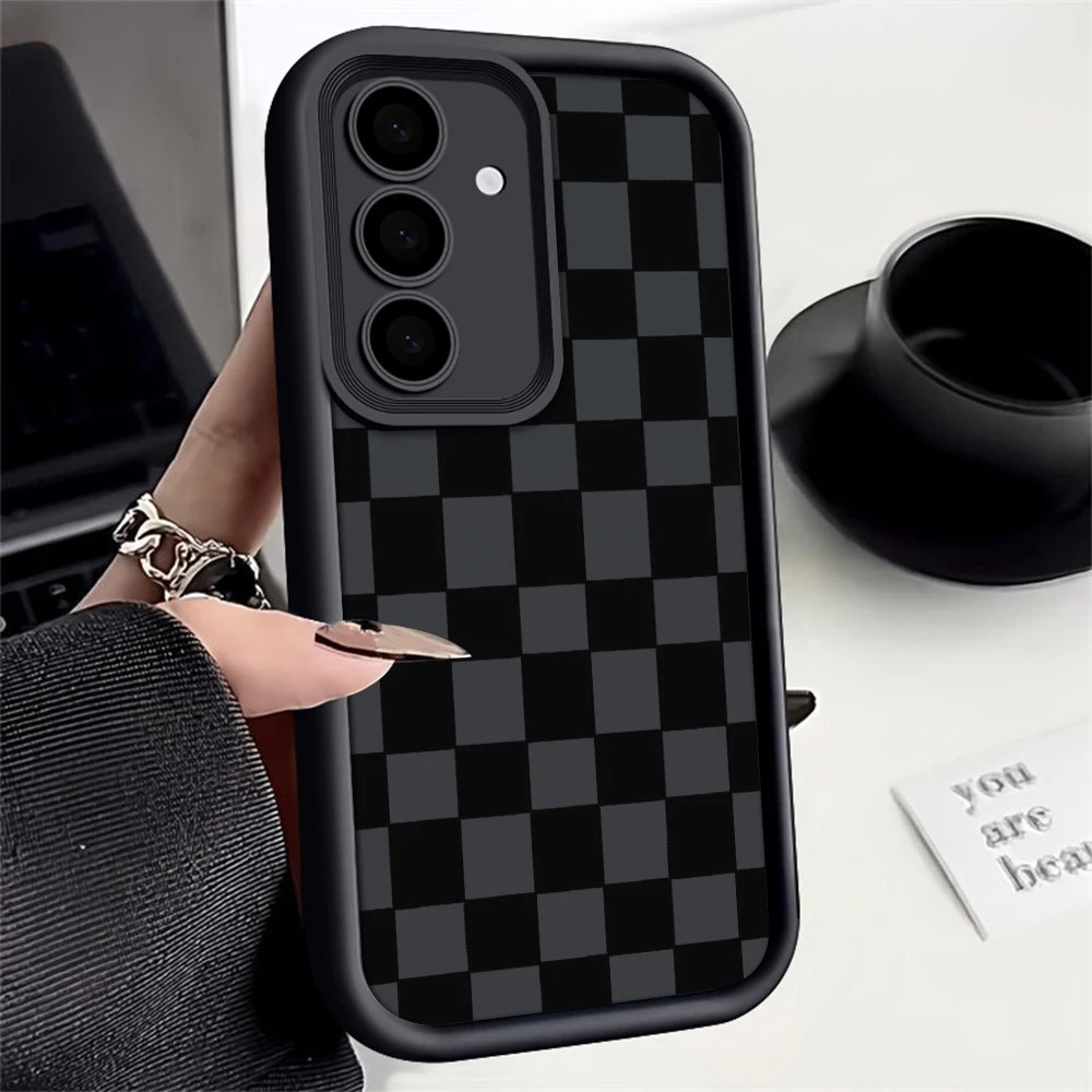Coque de téléphone à carreaux noirs, étui de protection en Silicone pour Samsung Galaxy S25 S22 S21 S24 S20 S23 FE Note 20 Plus Ultra A35 A15 A25 A55
