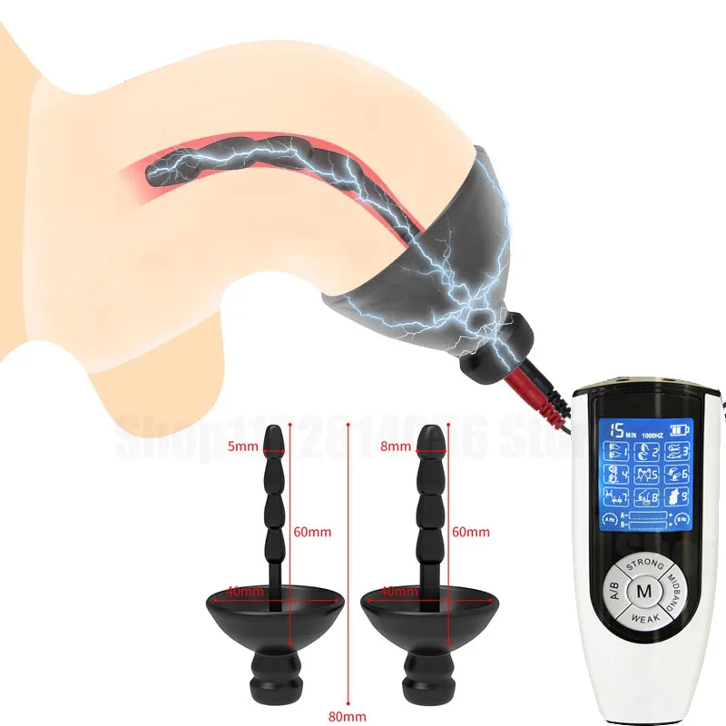 Urethral Dilator Silicone Urethral Dilator Electrical Shock Silicone Penis Plug Threaded Urethral Sounding SM Sex Toys Penis Glans Trainer Man Gay Urethra Masturbate Beads
