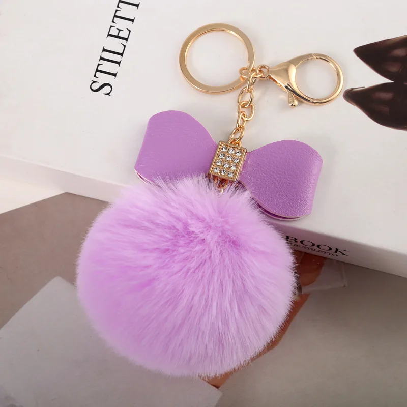Purple Ballet Girl Pom Pom Keychain | Rhinestone Dancing Girl Fluffy Ball Keyring Charm - View #9