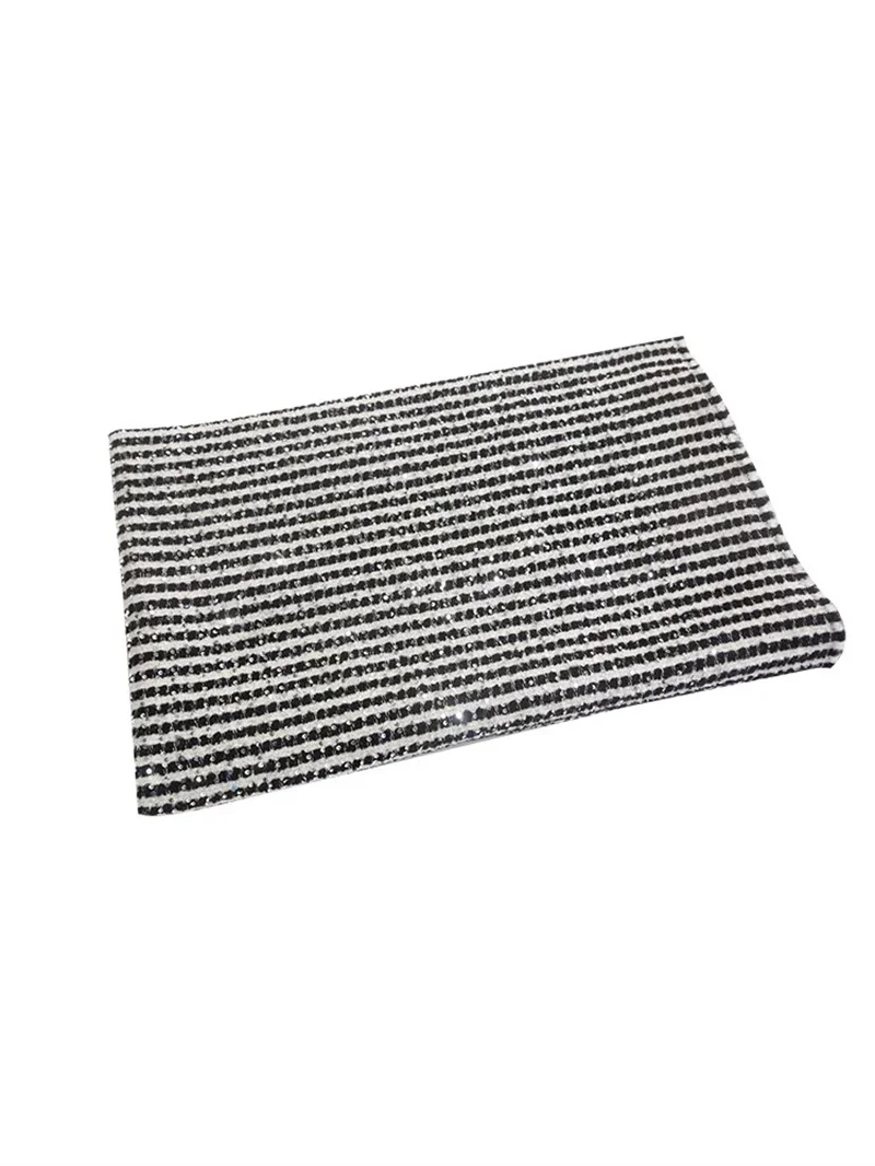 High End Fish Scale Sequins Black and White Stripes Wool Weaving Tweed Fabric DIY Outerwear Clothing Sewing Materials By Meter