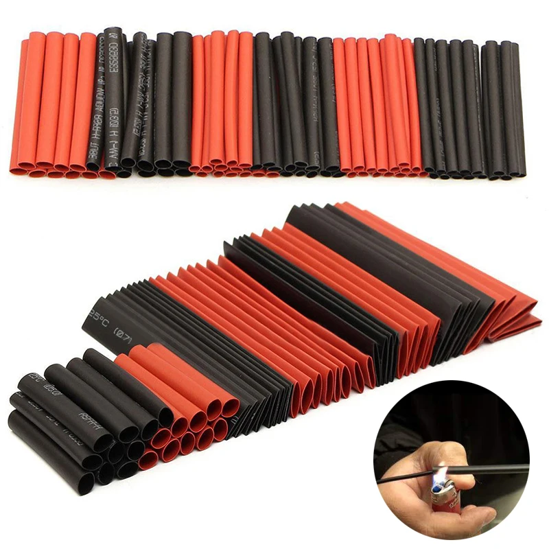127Pcs/Set Black Red Heat-shrink Tubing Automobile Wire Cable Insulation Sleeving 2:1 Assortment Polyolefin Tube Wrap Wire Kits