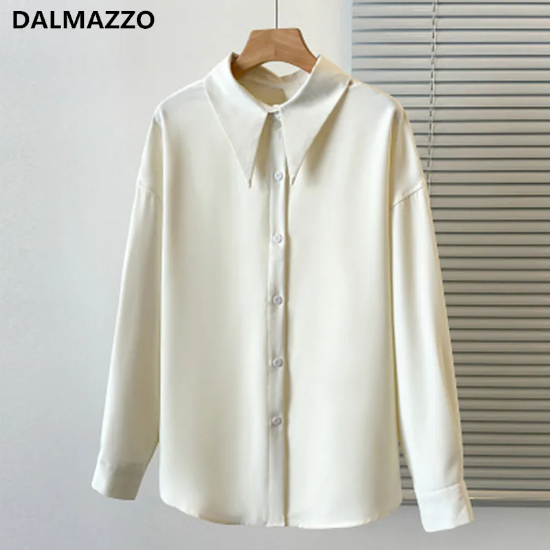 

Блузка DALMAZZO Женская однотонная, простой элегантный топ с лацканами, однобортная рубашка, большие размеры, 2023